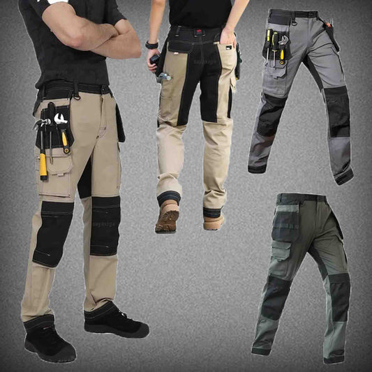 Men's Multi-Pocket Cargo Pants Work Pants Wear-Resistant with Leg Bag