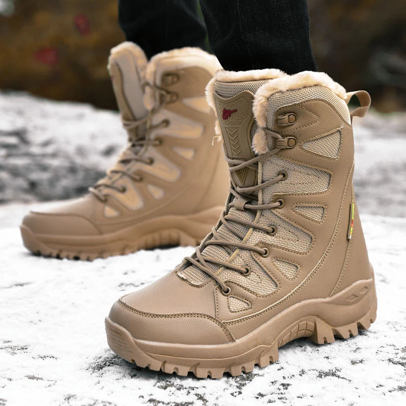 Warm Plush Snow Boots Men Lace Up High Top Men's Work Boots Waterproof