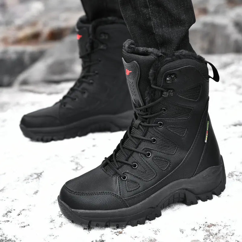 Warm Plush Snow Boots Men Lace Up High Top Men's Work Boots Waterproof