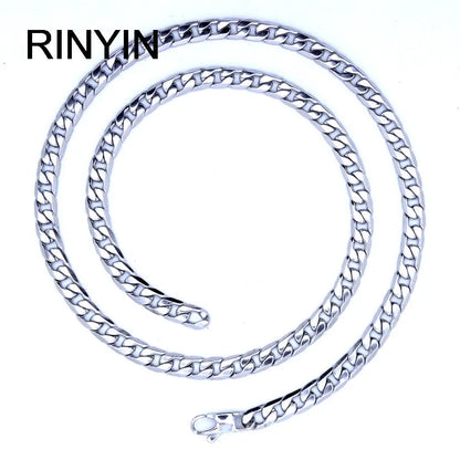 6/8/12mm Mens Stainless Steel Necklace Curb Cuban Link Chain