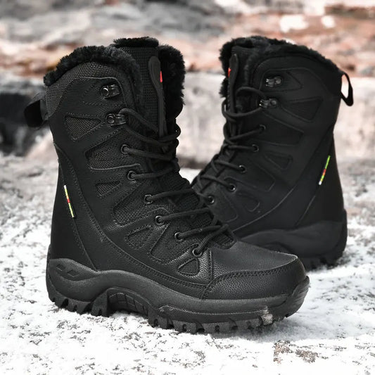 Warm Plush Snow Boots Men Lace Up High Top Men's Work Boots Waterproof