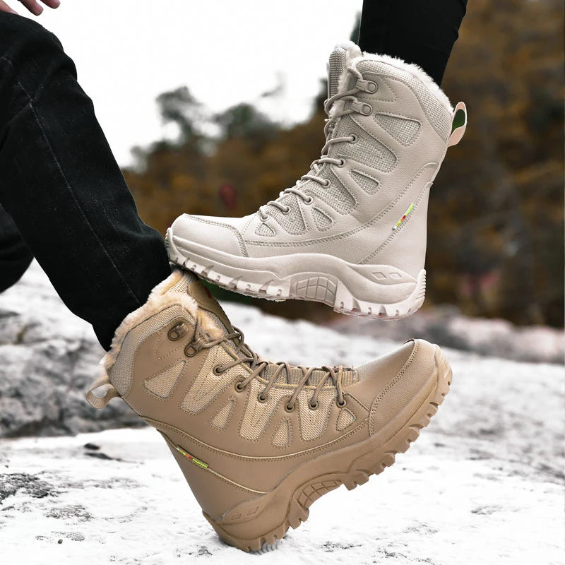 Warm Plush Snow Boots Men Lace Up High Top Men's Work Boots Waterproof