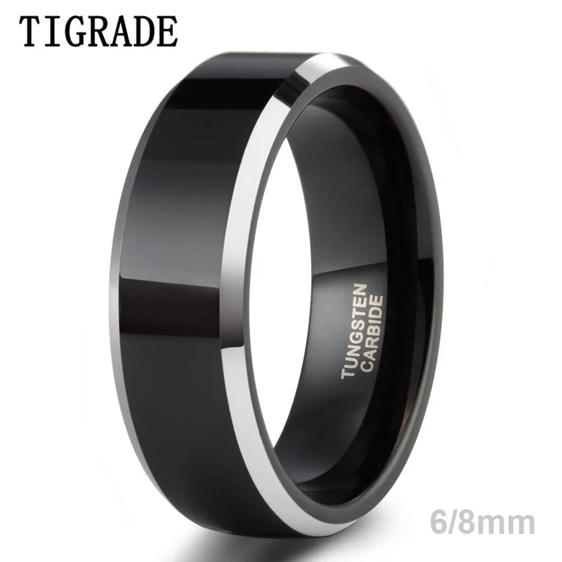 6mm/8mm Mens Ring Black Band Tungsten Carbide