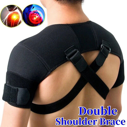 Adjustable Double Shoulder Brace Support Compression Injury Pain Relief