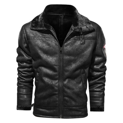 Leather Slim Bomber Jacket Men's Black Pilot / Weekendwear Coats